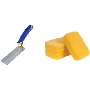 QEP 6 in. x 2 in. Comfort Grip Flat Margin Flooring Trowel with Bucket Hook, Silver (42112) & Red Devil 0645 Pre-Mixed Concrete Patch, 5.5 Oz Squeeze Tube, Pack of 1, Gray, 5 Fl Oz