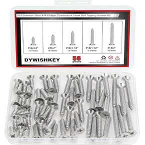 DYWISHKEY 320 Pieces #6#8#10 Stainless Steel 304 Phillips Flat Head Self-Tapping Screws, Wood Screws Assortment Kit