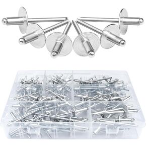 200PCS Black Pop Rivets Assortment Kit, 7 Sizes 1/8" 3/16" 1/4" Rivets, Large Flange Aluminum Rivets Assorted Blind Rivets with Case for Metal, Marine Boat, Automotive, Railway