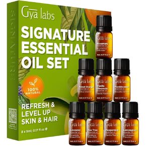 Gya Labs Good Vibes Essential Oil Set, Essential Oils For Diffusers For Home & Gift Set - Self-Care, Skin, Candle Making - Peppermint, Rosemary, Rose Geranium, Lemongrass, Roman Chamomile - 8 x 0.17oz in Kuwait