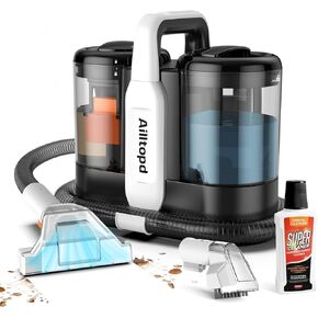 Ailltopd Portable Carpet Cleaner Machine, Powerful Deep Stain Cleaning Machine for Couch, Pets, Car Seats, Upholstery and Furniture, Spot Carpet Cleaner with Dual Size Brushhead (White)