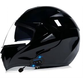 Bluetooth Motorcycle Helmets Modular Dual Visor Flip-up Full Face DOT Approved Motorbike Motor Street Bike Racing Helmets (Imitation Carbon Fiber, Small)