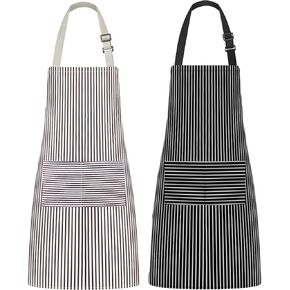 Syntus 2 Pack 100% Cotton Adjustable Bib Apron with 2 Pockets Cooking Kitchen Aprons for Women Men Chef, Black