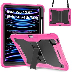 حافظة iPad Pro 12.9 بوصة الجيل السادس 2022 2021 الجيل الخامس iPad Pro 12.9 بوصة 2020 الجيل الرابع مع واقي شاشة وحامل قلم رصاص للأطفال غطاء سيليكون متين مقاوم للصدمات 360 درجة حزام يد برتقالي