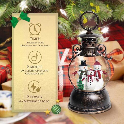 Christmas Snow Globes, Christmas Snow Lantern with 8 Songs, 6H Timer Battery & USB Powered Glitter Music Box for Christmas Table Decorations Home Decor in Kuwait