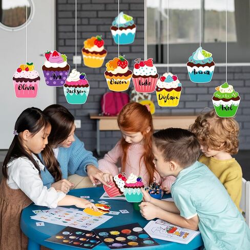 EMOME 40 PCS Birthday Bulletin Board Decorations Cutouts, Colorful Preschool Classroom Decorations, DIY Crafts Name Tags for Kids Teacher Student Back to School Supplies Decorations (Cupcake) in Kuwait