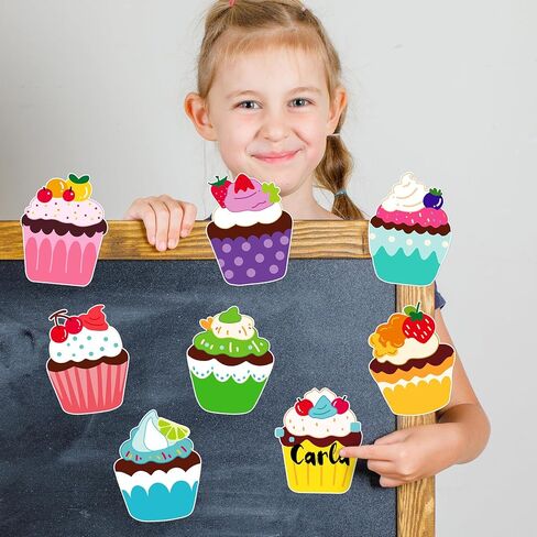 EMOME 40 PCS Birthday Bulletin Board Decorations Cutouts, Colorful Preschool Classroom Decorations, DIY Crafts Name Tags for Kids Teacher Student Back to School Supplies Decorations (Cupcake) in Kuwait