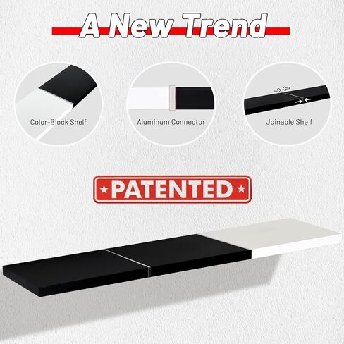24 inch Floating Shelves for Wall, Color-Blocked Wall Shelves Set of 2, Wall Moutned Shelf for Bedroom Living Room Storage, Black and White in Saudi Arabia