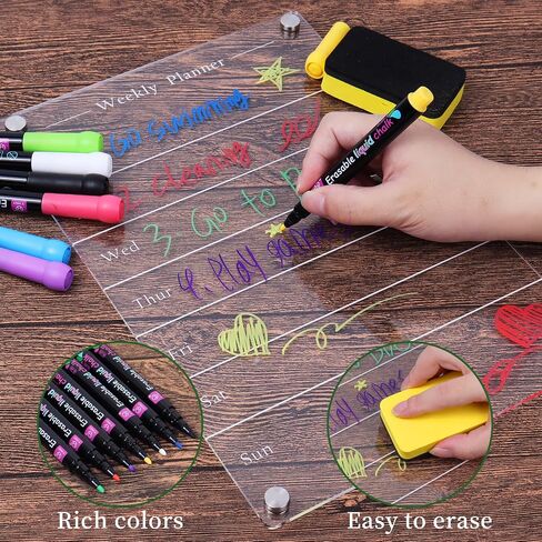 2 Pcs Magnetic Acrylic Calendar for Fridge,16"x12" Clear Acrylic Magnetic Dry Erase Planning Board Calendar for Refrigerator with 7 Colorful Highlight Markers,Magnetic Pen Holder and EVA Eraser/Towel in Saudi Arabia