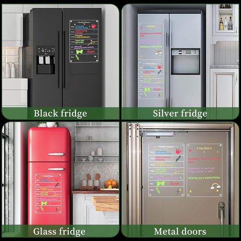 2 Pcs Magnetic Acrylic Calendar for Fridge,16"x12" Clear Acrylic Magnetic Dry Erase Planning Board Calendar for Refrigerator with 7 Colorful Highlight Markers,Magnetic Pen Holder and EVA Eraser/Towel in Saudi Arabia