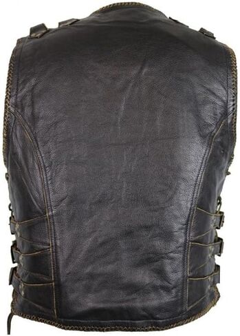 Men's Genuine Cow Leather Heavy Buckled Zipper Braided Rocker Biker Motorcycle Vest Waistcoat XS~7XL in Saudi Arabia