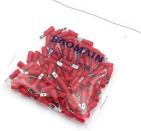 Baomain 0.11" Red Male Insulated Spade Wire Connector Electrical Crimp Terminal 18-22 AWG 2.8 x 0.5mm (100PCS) in Saudi Arabia