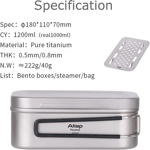 Titanium Bento Lunch Box Set Mess Kit with Lid Handle Bag 1200ML 800ML Cooking Food Box Bento Box for Outdoor Camping Hiking Picnic Daily Use in Kuwait