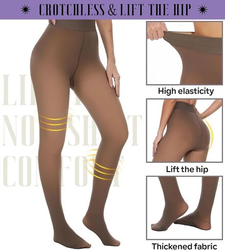 Fleece Lined Tights for Women - Translucent Thermal Sheer Warm Winter Tights with High Elasticity in Saudi Arabia