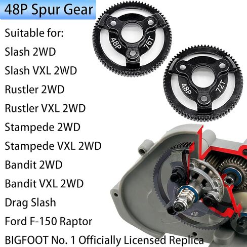 RC 48P 90T Spur Gear Hardened Steel Spur Gear Upgrades Part for Traxxas 1/10 Slash Stampede Rustler Bandit 2WD VXL XL-5 F-150 SVT, (90T) in Saudi Arabia