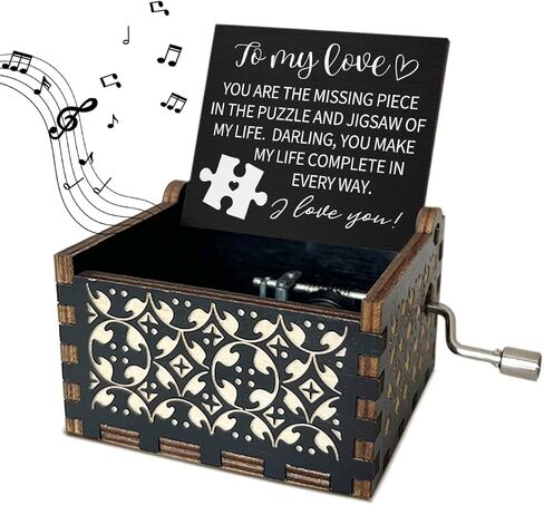 I Love You Wooden Music Box with Handle The Day I Met You I Found My Missing Piece Vintage Music Boxes Romantic Gifts for Wife Husband U R My Sunshine Music Box Couples Gifts for Her Him - DH391 in Saudi Arabia