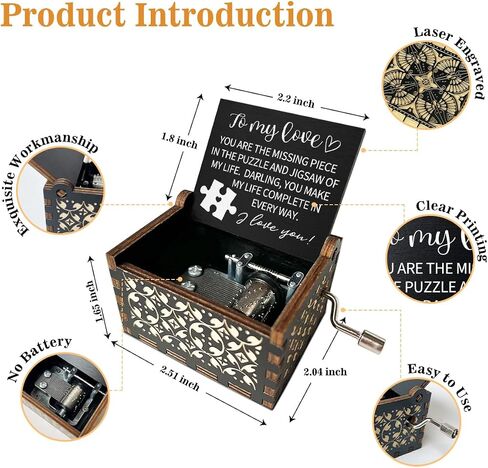 I Love You Wooden Music Box with Handle The Day I Met You I Found My Missing Piece Vintage Music Boxes Romantic Gifts for Wife Husband U R My Sunshine Music Box Couples Gifts for Her Him - DH391 in Saudi Arabia