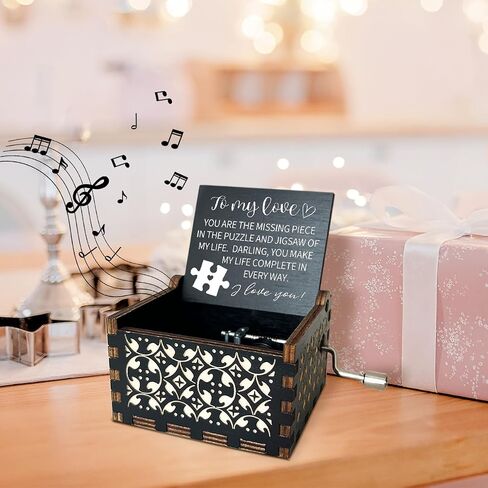 I Love You Wooden Music Box with Handle The Day I Met You I Found My Missing Piece Vintage Music Boxes Romantic Gifts for Wife Husband U R My Sunshine Music Box Couples Gifts for Her Him - DH391 in Saudi Arabia