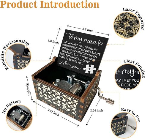 I Love You Wooden Music Box with Handle The Day I Met You I Found My Missing Piece Vintage Music Boxes Romantic Gifts for Wife Husband U R My Sunshine Music Box Couples Gifts for Her Him - DH391 in Saudi Arabia
