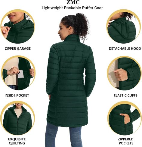 ZMC Packable Women Puffer Coat, Lightweight Water-Resistant Puffer Jacket Detachable Hood Slim-Fit Winter Coat for Women in Saudi Arabia