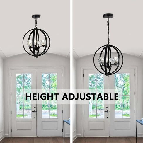 4-Lights Farmhouses Crystal Chandelier - Black Premium Kitchen Ceiling lights Over Table, Modern Crystal Dinning Room Light Fixture, Hanging Chandelier for Living Room, Bedroom, Entryway, Foyer in Saudi Arabia