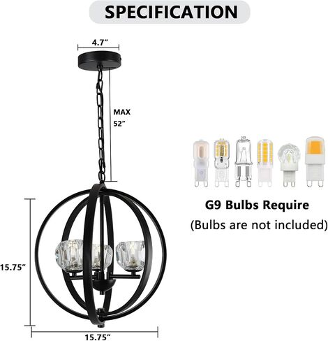 4-Lights Farmhouses Crystal Chandelier - Black Premium Kitchen Ceiling lights Over Table, Modern Crystal Dinning Room Light Fixture, Hanging Chandelier for Living Room, Bedroom, Entryway, Foyer in Saudi Arabia