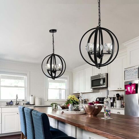 4-Lights Farmhouses Crystal Chandelier - Black Premium Kitchen Ceiling lights Over Table, Modern Crystal Dinning Room Light Fixture, Hanging Chandelier for Living Room, Bedroom, Entryway, Foyer in Saudi Arabia