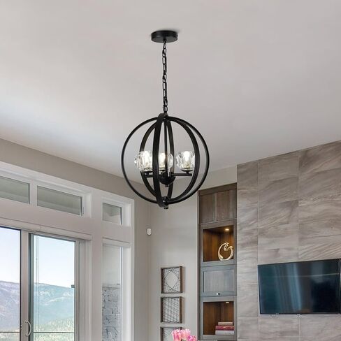 4-Lights Farmhouses Crystal Chandelier - Black Premium Kitchen Ceiling lights Over Table, Modern Crystal Dinning Room Light Fixture, Hanging Chandelier for Living Room, Bedroom, Entryway, Foyer in Saudi Arabia