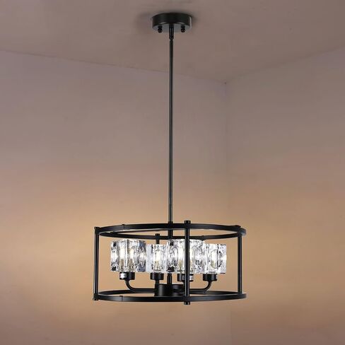 4-Lights Farmhouses Crystal Chandelier - Black Premium Kitchen Ceiling lights Over Table, Modern Crystal Dinning Room Light Fixture, Hanging Chandelier for Living Room, Bedroom, Entryway, Foyer in Saudi Arabia