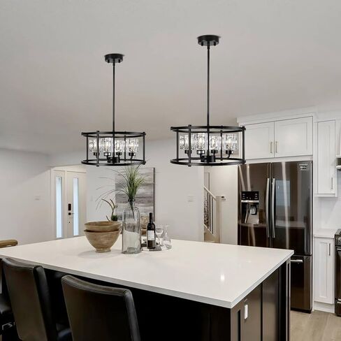 4-Lights Farmhouses Crystal Chandelier - Black Premium Kitchen Ceiling lights Over Table, Modern Crystal Dinning Room Light Fixture, Hanging Chandelier for Living Room, Bedroom, Entryway, Foyer in Saudi Arabia