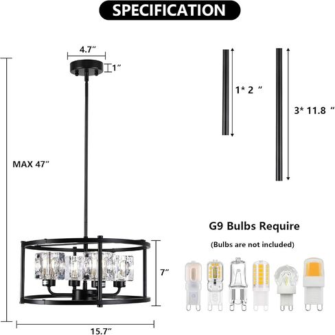 4-Lights Farmhouses Crystal Chandelier - Black Premium Kitchen Ceiling lights Over Table, Modern Crystal Dinning Room Light Fixture, Hanging Chandelier for Living Room, Bedroom, Entryway, Foyer in Saudi Arabia