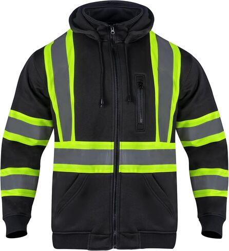 VENDACE High Visibility ANSI Class 1 Reflective Safety Fleece Sweatshirt Hoodie for Men with Detachable Hood(Royal blue,S) in Kuwait