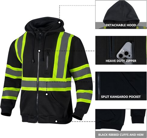 VENDACE High Visibility ANSI Class 1 Reflective Safety Fleece Sweatshirt Hoodie for Men with Detachable Hood(Royal blue,S) in Kuwait