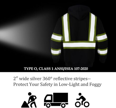 VENDACE High Visibility ANSI Class 1 Reflective Safety Fleece Sweatshirt Hoodie for Men with Detachable Hood(Royal blue,S) in Kuwait