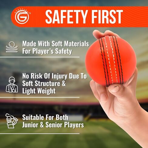 Soft Rubber Cricket Ball for Practice | Outdoor & Indoor Cricket Ball with Soft Core & Stitched Seam | Realistic Feel, True Bounce & Swing for Practice, Coaching, Honing Skills & Family Fun in Saudi Arabia