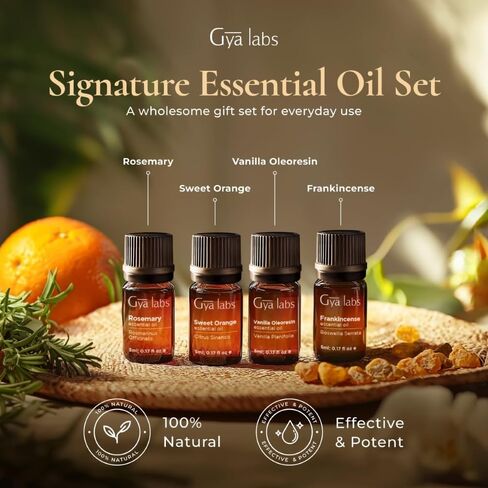 Gya Labs Good Vibes Essential Oil Set, Essential Oils For Diffusers For Home & Gift Set - Self-Care, Skin, Candle Making - Peppermint, Rosemary, Rose Geranium, Lemongrass, Roman Chamomile - 8 x 0.17oz in Kuwait