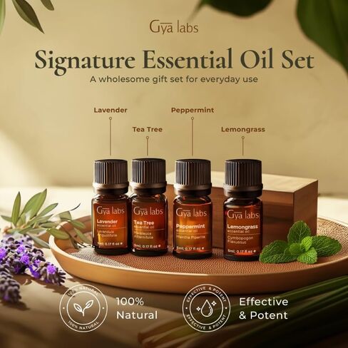 Gya Labs Good Vibes Essential Oil Set, Essential Oils For Diffusers For Home & Gift Set - Self-Care, Skin, Candle Making - Peppermint, Rosemary, Rose Geranium, Lemongrass, Roman Chamomile - 8 x 0.17oz in Kuwait