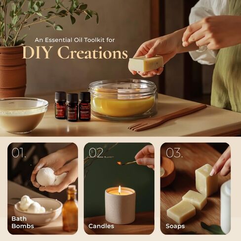 Gya Labs Good Vibes Essential Oil Set, Essential Oils For Diffusers For Home & Gift Set - Self-Care, Skin, Candle Making - Peppermint, Rosemary, Rose Geranium, Lemongrass, Roman Chamomile - 8 x 0.17oz in Kuwait