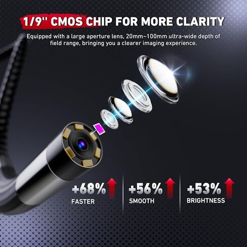 Ralcam Articulation Borescope، كاميرا فحص ثنائية الاتجاه 180 درجة، عدسة 6.2 مم IP67 مقاومة للماء، 6 مصابيح LED قابلة للتعديل، منظار شاشة IPS محمول 3.5 بوصة مع كابل مرن 3.3FT/1.0M in Kuwait