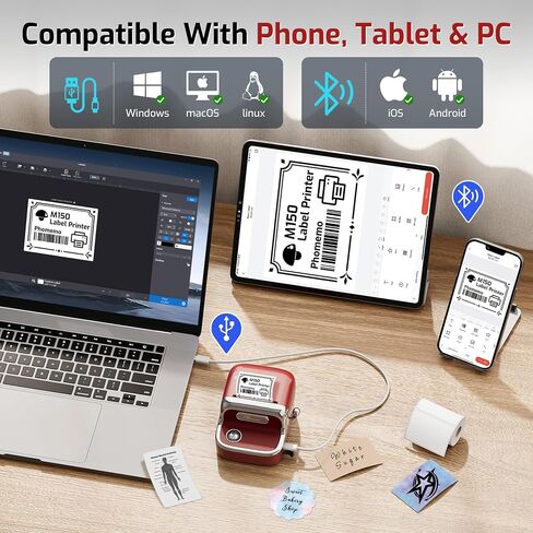 آلة صنع الملصقات Phomemo M150، طابعة ملصقات بلوتوث مطورة لعام 2024، طابعة ملصقات حرارية مقاس 2 بوصة للاستخدام المنزلي والشركات الصغيرة، متوافقة مع هواتف iOS وAndroid، مع عبوة واحدة من الملصقات الحرارية مقاس 40 × 30 مم in Saudi Arabia