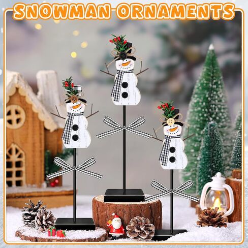 Geetery 3 Pcs Winter Snowman Table Decor Snowman Wooden Centerpieces for Tables Farmhouse Standing Christmas Snowman Tabletop Decor Rustic Snowman Block Decorations for Home Kitchen(Black,White) in Kuwait
