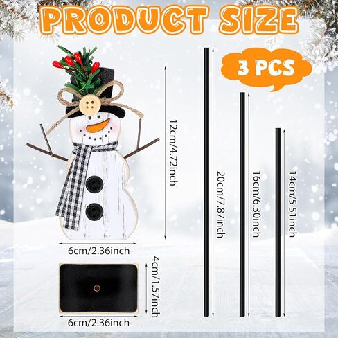 Geetery 3 Pcs Winter Snowman Table Decor Snowman Wooden Centerpieces for Tables Farmhouse Standing Christmas Snowman Tabletop Decor Rustic Snowman Block Decorations for Home Kitchen(Black,White) in Kuwait