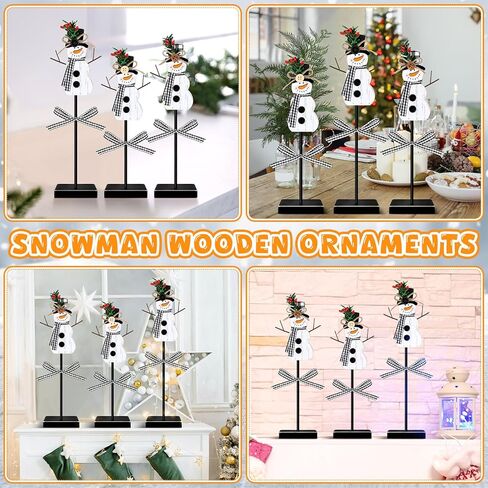 Geetery 3 Pcs Winter Snowman Table Decor Snowman Wooden Centerpieces for Tables Farmhouse Standing Christmas Snowman Tabletop Decor Rustic Snowman Block Decorations for Home Kitchen(Black,White) in Kuwait