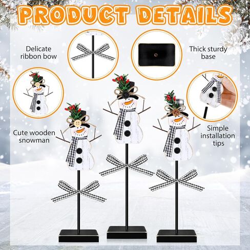 Geetery 3 Pcs Winter Snowman Table Decor Snowman Wooden Centerpieces for Tables Farmhouse Standing Christmas Snowman Tabletop Decor Rustic Snowman Block Decorations for Home Kitchen(Black,White) in Kuwait