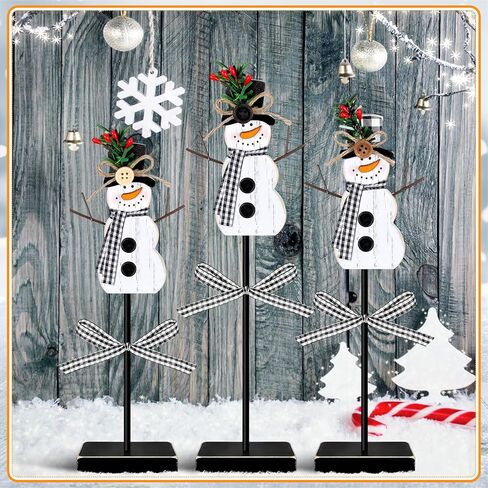 Geetery 3 Pcs Winter Snowman Table Decor Snowman Wooden Centerpieces for Tables Farmhouse Standing Christmas Snowman Tabletop Decor Rustic Snowman Block Decorations for Home Kitchen(Black,White) in Kuwait