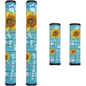 Refrigerator Microwave Handle Covers Set of 4, Art Sunflower Butterfly Print Indoor Kitchen Decorations Anti-Skid Scratchproof Protective Covers for Oven Dishwasher Cabinet Handles