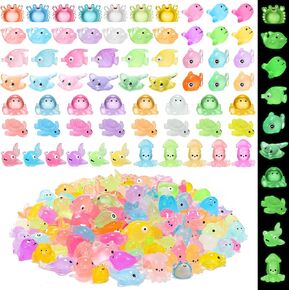 240 Pcs Mini Resin Animals 10 Set Luminous Tiny Resin Animals Glow in The Dark Duck Panda Dolphin Mushroom Elephant Frog Cow Turtle Pig Rabbit for Garden Micro Landscape Potted Decor