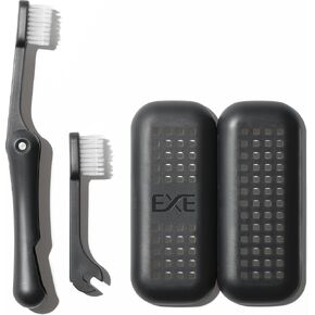 Minibox Folding Travel Toothbrush with Dual-Length Bristles & Case, Replaceable Head, Compact Mini Design for Business Trips, Camping, and Outdoor Adventures, White, 1 Count (Pack of 1)