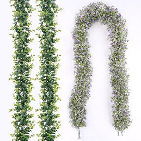 Faux Eucalyptus Garland Plant, 2 Pack Artificial Vines Hanging Eucalyptus Leaves Greenery Garland for Wedding Backdrop Arch Wall Decor, 5.6 Feet/pcs UV Protected Indoor Outdoor in Saudi Arabia
