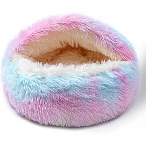 Cat Bed for Indoor Cats, Calming Cozy Cave with Self-Warming Plush, Entire Bed Machine Washable & Anti-Slip Base, Breathable Pet Bed for Small Cats&Dogs All Seasons (Leather Pink, 20*20inch)